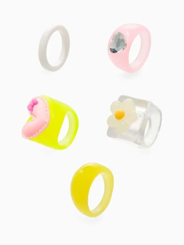 Набор колец 5 шт "Стиль лёгкий" цветы и сердечки, размер МИКС (17-19), цветные