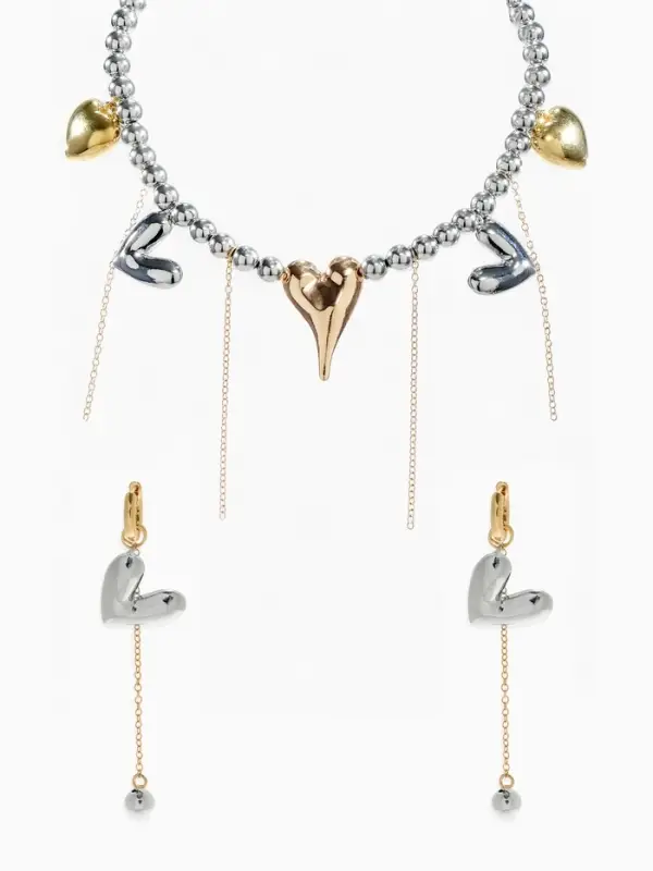 Набор 2 предмета: колье, серьги "Сердце" любовь, цветной