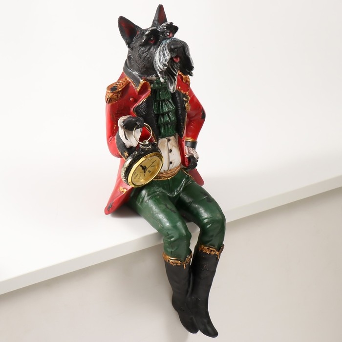 Сувенир полистоун с часами "Терьер в красном камзоле" сидит 16,5х14,5х36,5 см