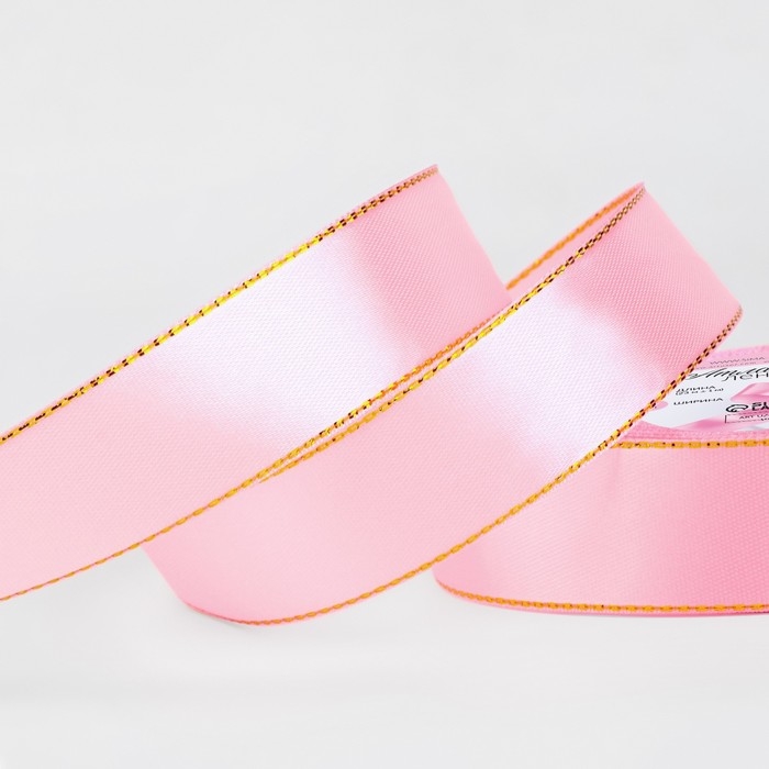 Лента атласная &laquo;Золотые нити&raquo;, 25 мм &times; 23 &plusmn; 1 м, цвет розовый №04