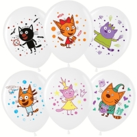 Шар латексный 12" &laquo;Три кота: играем вместе&raquo;, белый, пастель, 1 ст., 25 шт.