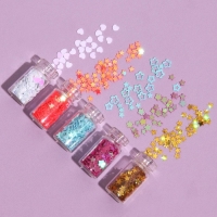 Пайетки для декора ногтей &laquo;Звёздочки, сердечки&raquo;, 12 бутылочек, разноцветные
