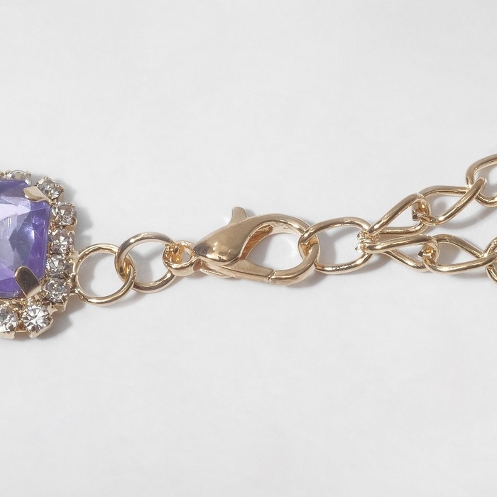 Колье &laquo;Драгоценность&raquo; квадраты в стразах, цвет бело-сиреневый в золоте, 32 см