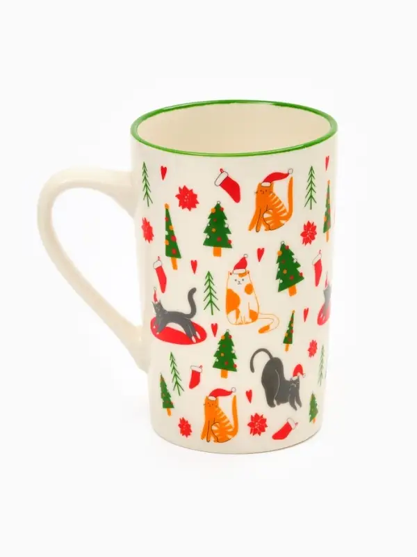 Кружка чайная керамическая &laquo;Новогодние коты&raquo;, 385 мл, ручная работа