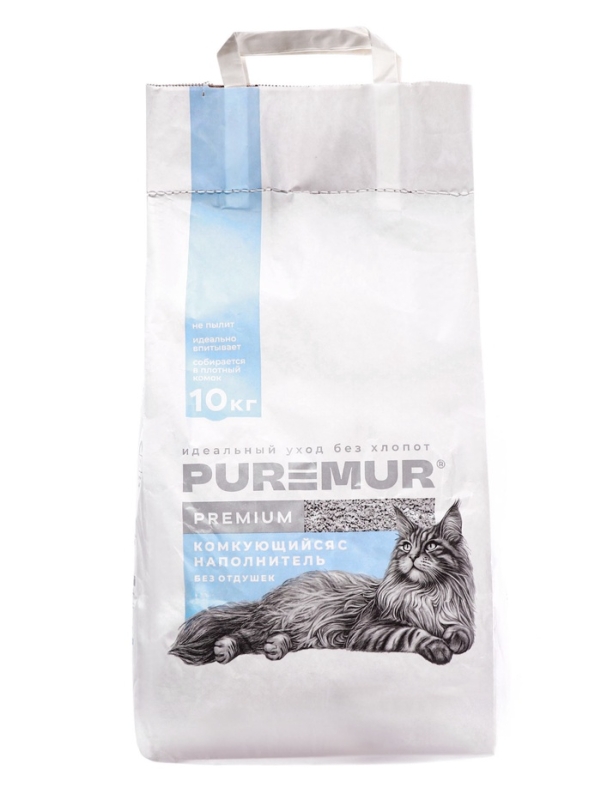 Наполнитель минеральный комкующийся PureMur Premium 10 кг,бумажный пакет