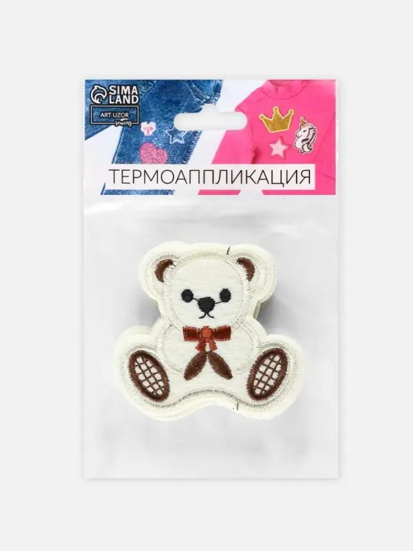 Термоаппликация &laquo;Мишка с бантиком&raquo;, 5.5&times;6 см, бежевая