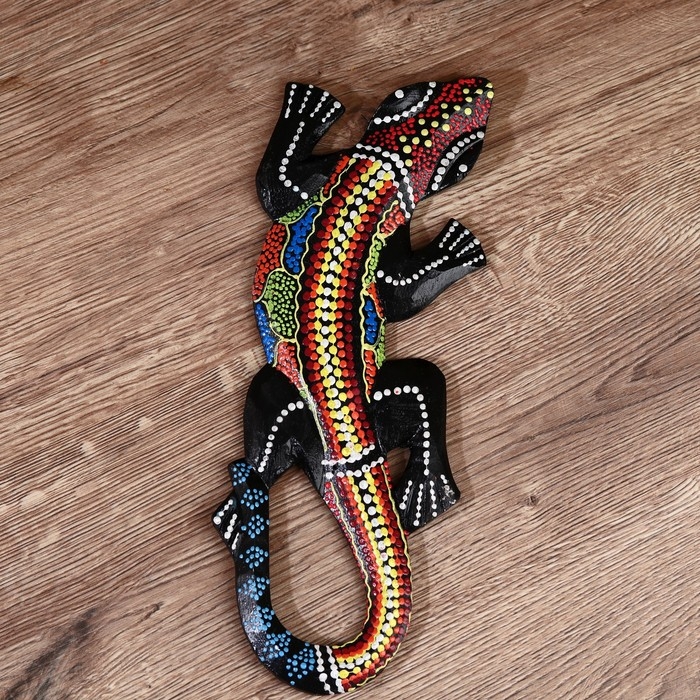 Панно дерево "Геккон цветная абстракция" 30 см, МИКС