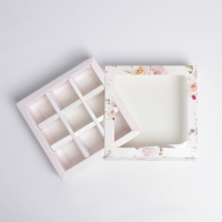 Коробка для конфет, кондитерская упаковка, 9 ячеек, &laquo;С 8 Марта&raquo; 14.5 х 14.5 х 3.5 см