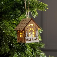 Ёлочная игрушка &laquo;Домик с оленями&raquo;, от батареек, свечение тёплое белое