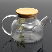 Чайник стеклянный заварочный с бамбуковой крышкой &laquo;Счастье рядом. Нежная мимоза&raquo;, 800 мл