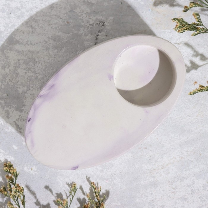 Подсвечник "Узкий овал. Мрамор" из гипса,11,5х7х4см, мрамор с фиолетовыми полосками