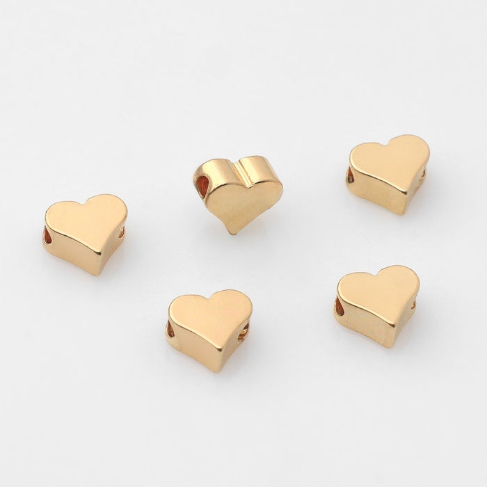 Бусина-разделитель родир. &laquo;Сердечко&raquo;, 6&times;6 мм, d(вн.)=2 мм, (набор 10 шт.), цвет золото