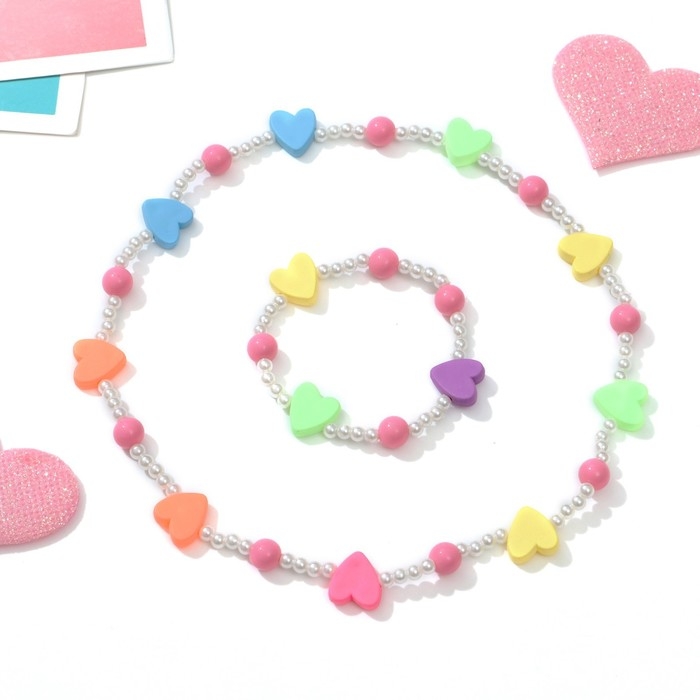 Набор детский &laquo;Выбражулька&raquo; 2 предмета: бусы, браслет, сердечки, цветной