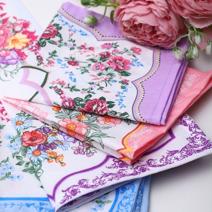 Платок носовой женский 28х28см, 6шт, рис 21218-2, МИКС, ситец 100г/м, хл100%