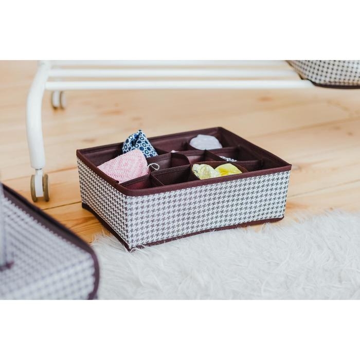 Органайзер для хранения белья Доляна &laquo;Вилли&raquo;, 12 ячеек, 27&times;20&times;10 см, коричневый