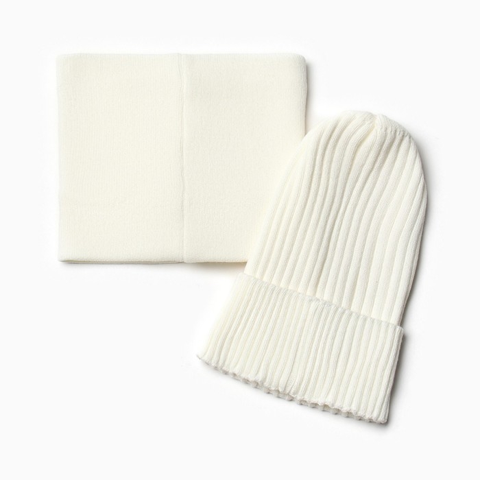 Комплект для девочки (снуд и шапка), цвет молочный, размер 48-52 Комплект для девочки (снуд и шапка), цвет молочный, размер 48-52