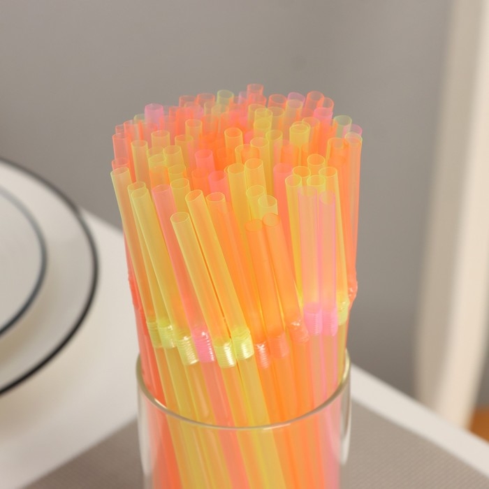 Трубочки одноразовые для напитков, 21 см, d=5 мм, 100 шт, с гофрой, цвет микс Трубочки одноразовые для напитков, 21 см, d=5 мм, 100 шт, с гофрой, цвет микс