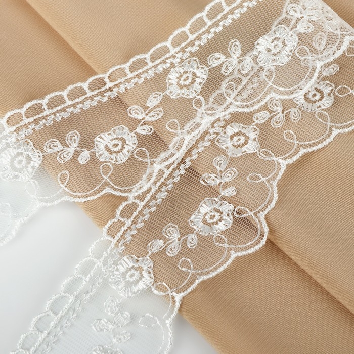 Кружево на сетке, 40 мм &times; 11 &plusmn; 1 м, цвет айвори