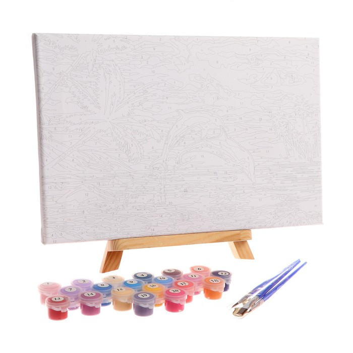 Картина по номерам на холсте с подрамником &laquo;Игра дельфинов&raquo; 20х30 см