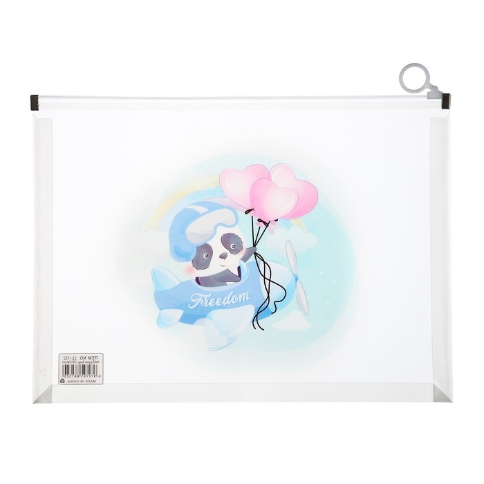 Папка-конверт на молнии формат А4, 180мкр, прозрачная с рисунком "Зверушки", МИКС