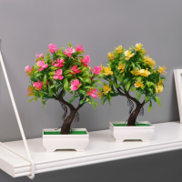 Бонсай в горшке "Деревце с тонкими листьями и цветами" 10х24 см, микс