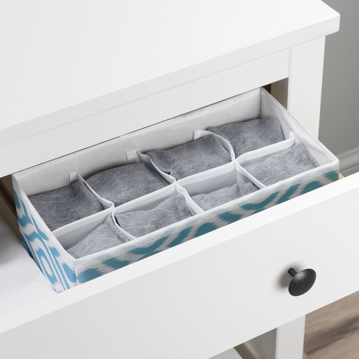 Органайзер для хранения белья Доляна &laquo;Лагуна&raquo;, 8 ячеек, 28&times;14&times;10 см, цвет бирюзовый