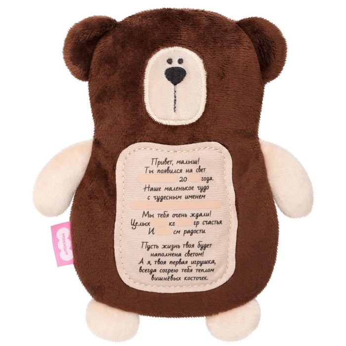 Мягкая игрушка 3 в 1 &laquo;Мишка&raquo; с метрикой, с вишнёвыми косточками, 19,5 см