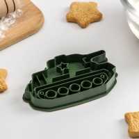 Форма для печенья &laquo;Танк&raquo;, вырубка, штамп, 10,5&times;6,5&times;1,5 см, цвет зелёный