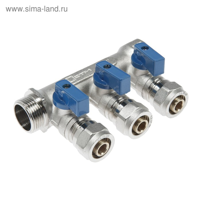 Коллектор Коллектор "СТМ", 3/4"х16 мм, 3 выхода, с шаровыми кранами, для м/п труб, никелированный