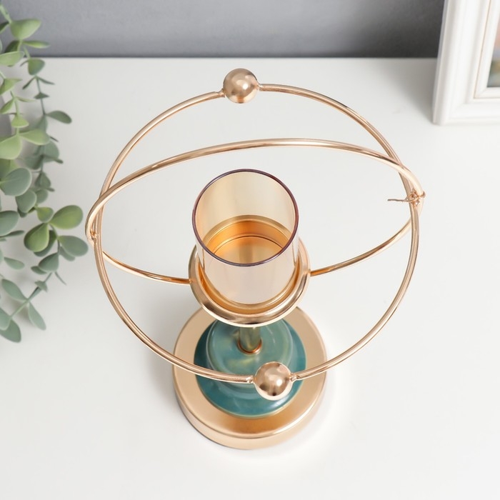 Подсвечник металл на 1 свечу Подсвечник металл на 1 свечу "Сатурн" золото и сине-зелёный 32х15х15 см