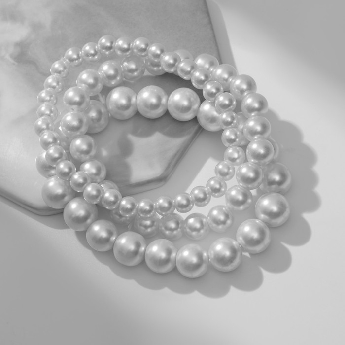 Браслет 3 ряда &laquo;Жемчужина&raquo; шар № 4,5,6, цвет белый, d=7 см