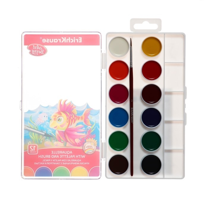 Акварель 12 цветов, ErichKrause ArtBerry, с УФ-защитой, палитра и кисть, пластик, европодвес