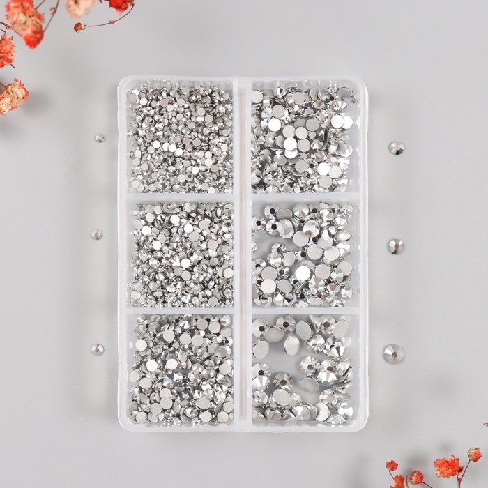 Декор для творчества стекло Декор для творчества стекло "Стразы. Серебро" d=2-4,8 мм н-р 1188 шт 6х8х1,5 см