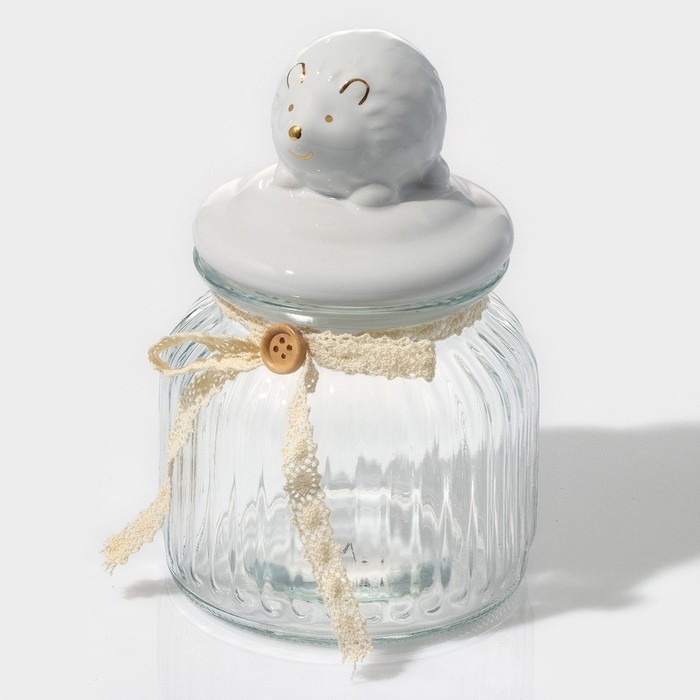 Банка стеклянная для хранения сыпучих продуктов Доляна &laquo;Ёжик в золотом&raquo;, 600 мл, с керамической крышкой