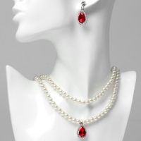 Набор 2 предмета: серьги, колье &laquo;Катрин&raquo; красная вставка, цвет белый в серебре, 45 см