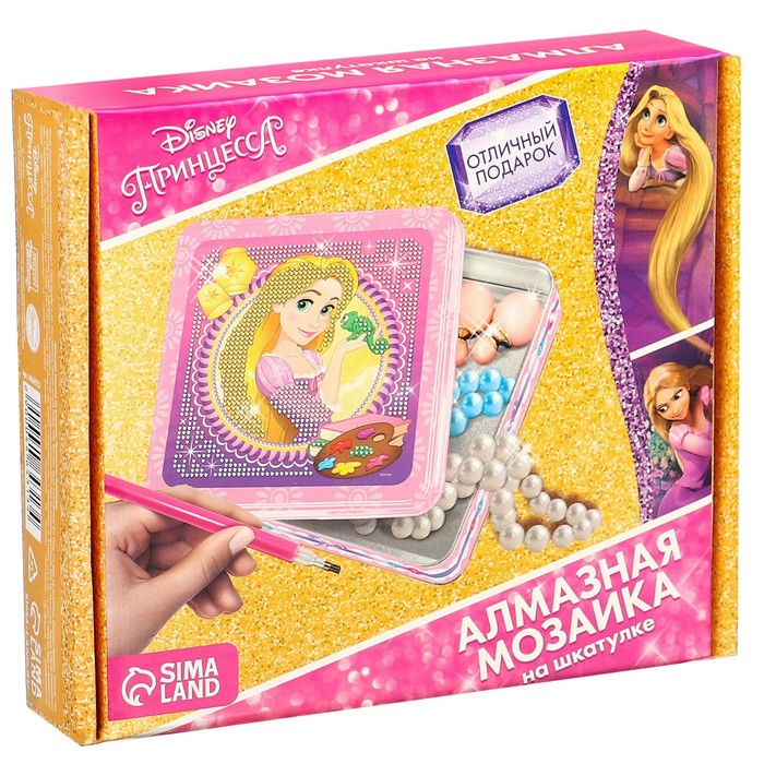 Алмазная мозаика на шкатулке, 14х14 см, Принцессы