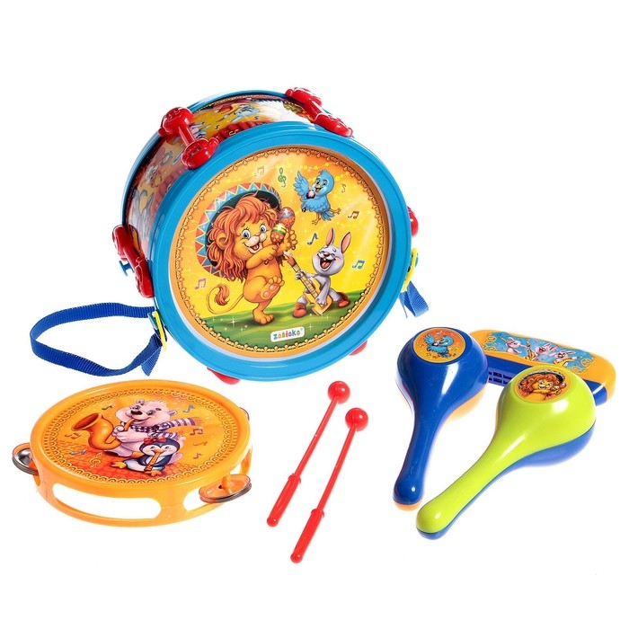 Набор музыкальных инструментов &laquo;Мульт Бэнд-2&raquo;, 7 предметов: барабан, бубен, 2 маракаса, губная гармошка, 2 палочки, цвета МИКС