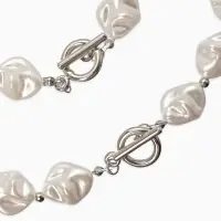 Набор 2 пред-та: бусы,браслет "Жемчуг барочный", ромб. 40/18см, цвет белый в серебре