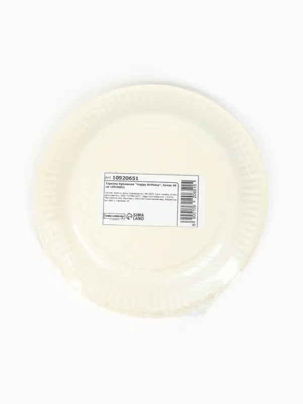Тарелка одноразовая бумажная &laquo;Happy Birthday&raquo;, белая, 18 см