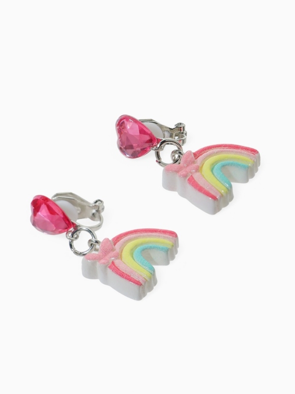 Серьги-клипсы детские "Выбражулька" радуга с бабочкойс сердцем кристалл, цветные