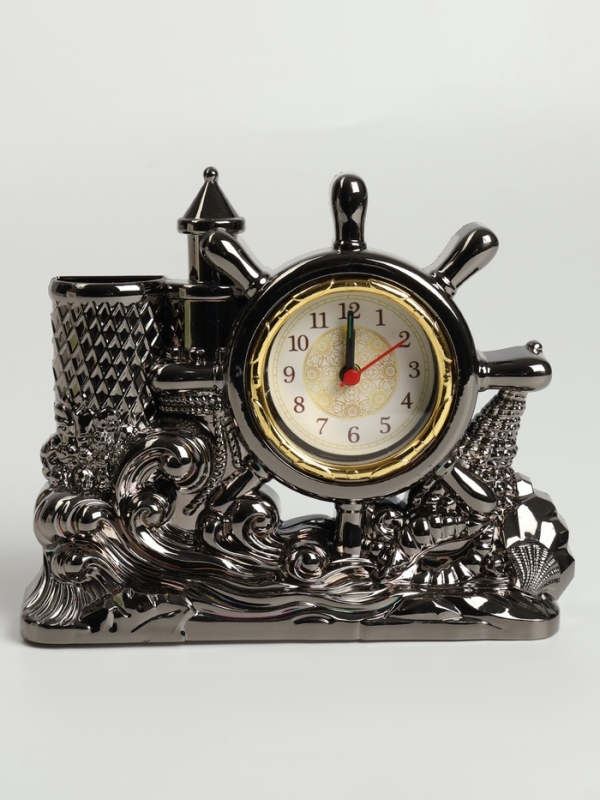 Часы будильник настольные, органайзер для канцелярии, 14 х 18 х 4.5 см, d-5.5 см