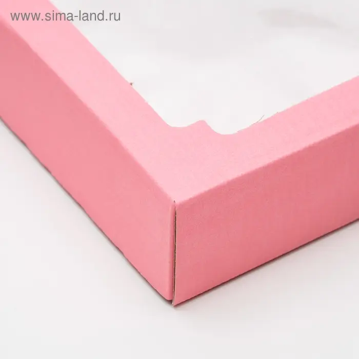 Коробка сборная, крышка-дно, с окном, розовая, 26 х 21 х 4 см