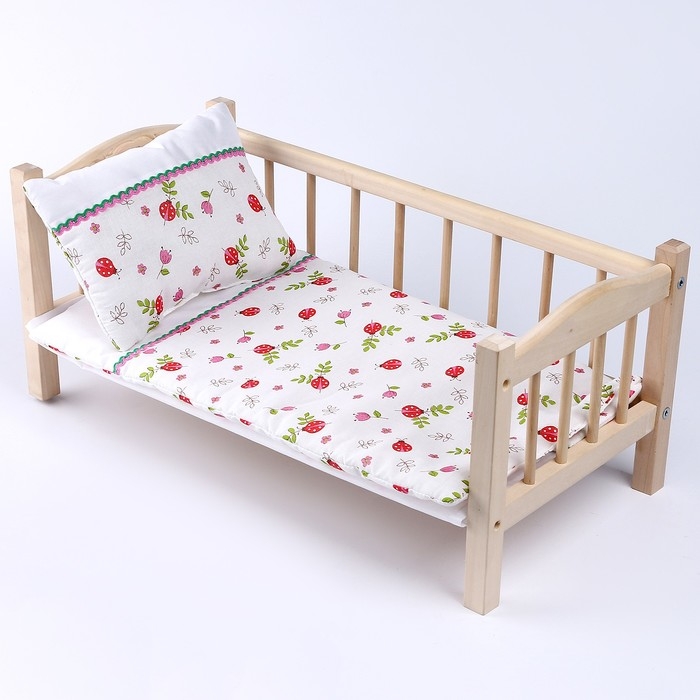 Кукольное постельное &laquo;Божьи коровки&raquo;, х/б: простынь, одеяло 46 &times; 36 см, подушка 23 &times; 19 см