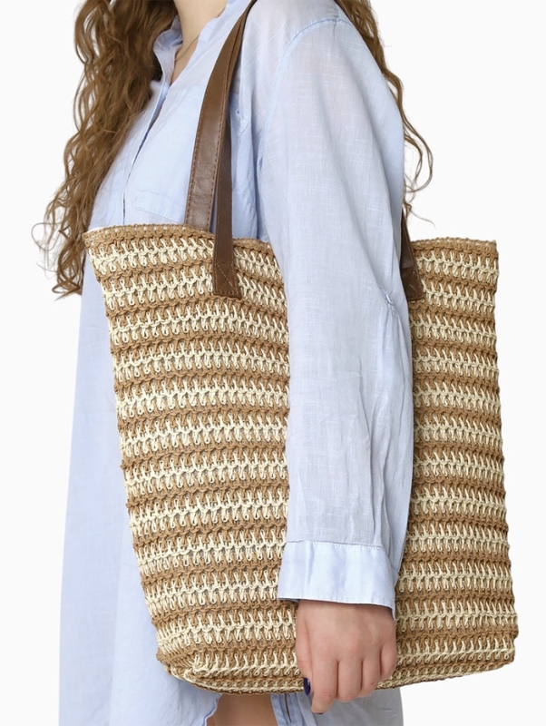 Сумка пляжная Полосы, 45*12*38, отд на молнии, подкладка, беж/коричневый Сумка пляжная Полосы, 45*12*38, отд на молнии, подкладка, беж/коричневый