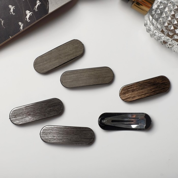 Невидимка для волос "Герти" (набор 6 шт) текстура полосы, 5,5 см, серо-коричневый