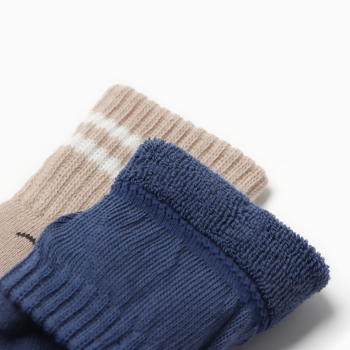 Набор махровых носков Крошка Я Basic Line, 2 пары, 0-6 мес., бежевый/синий Набор махровых носков Крошка Я Basic Line, 2 пары, 0-6 мес., бежевый/синий