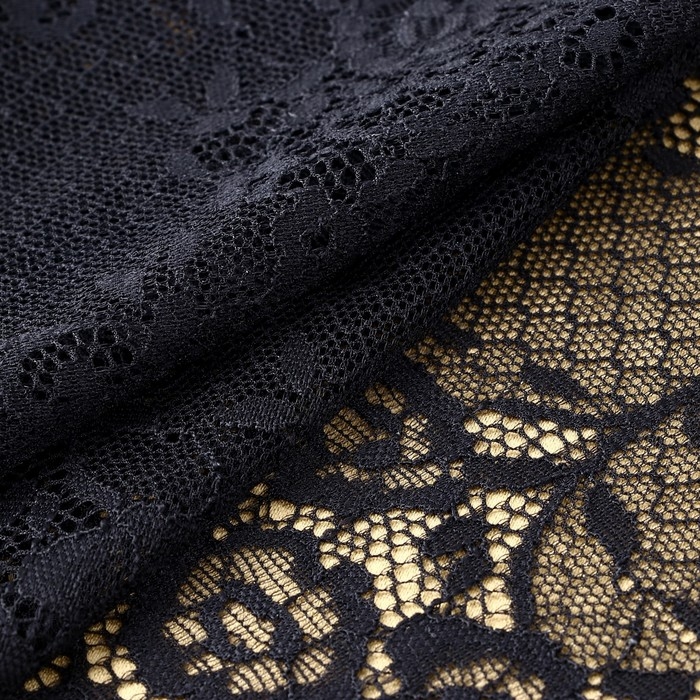 Кружевная эластичная ткань, 195 мм &times; 2,7 &plusmn; 0,5 м, цвет чёрный