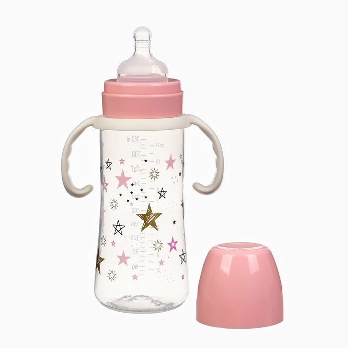 Бутылочка для кормления Ø50мм ШГ, «Звезды», 330мл, +3мес., цвет розовый, ручки молочные Бутылочка для кормления Ø50мм ШГ, «Звезды», 330мл, +3мес., цвет розовый, ручки молочные