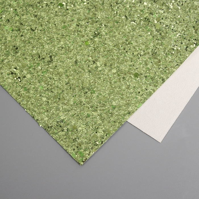 Лист для творчества иск.кожа Лист для творчества иск.кожа "Крупные блёстки" светло-зелёный лист 33х20 см толщина 0,84 мм 104805