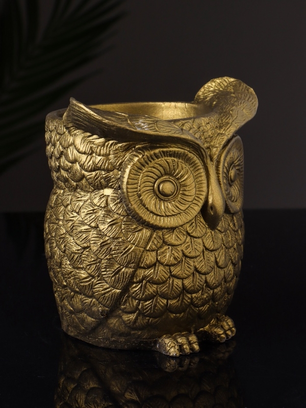 Кашпо "Совушка" 11х10х10 см, цвет латунь